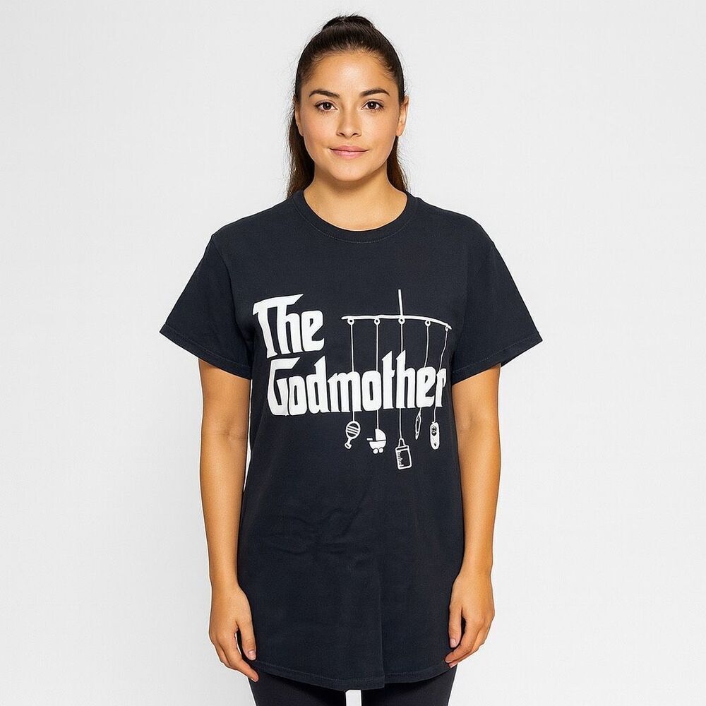 Gildan Black Short Sleeve Tee Casual 100% Cotton The Godmother Baptism size M